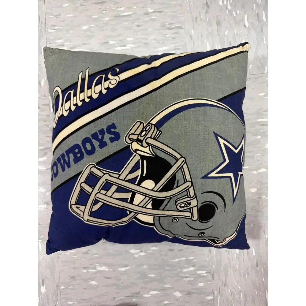 Vintage 70s 80s Dallas Cowboys NFL Football Helmet Throw Pillow Blue Gray Retro
